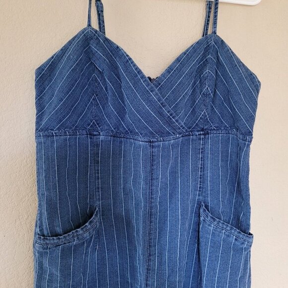 Anthropologie ett:twa Jumpsuit Sz Large Wide Leg Crop Pinstripe Coastal Vacation - Picture 2 of 7